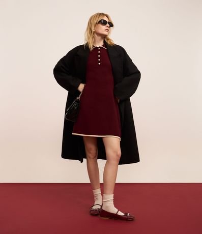 Vestido Corto en Punto con Cuello Polo
