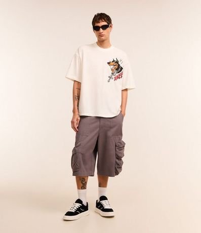 Bermuda Super Baggy en Sarga Bolsillo Cargo con Cierre en Cremallera