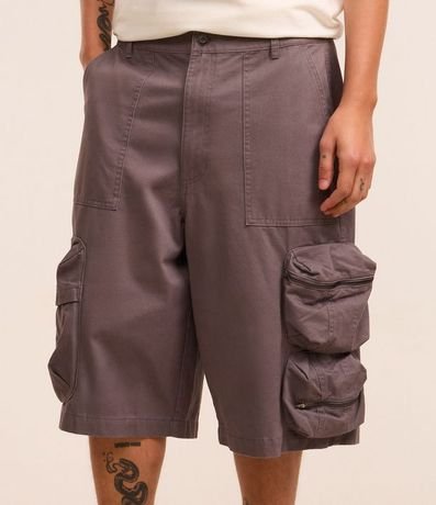 Bermuda Super Baggy en Sarga Bolsillo Cargo con Cierre en Cremallera 2