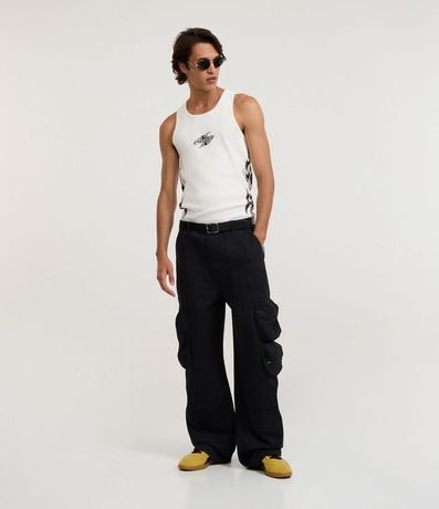 Pantalón Super Baggy en Sarga con Bolsillo Cargo con Cierre por Cremallera