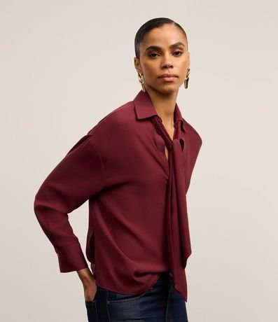 Camisa en Crepé con Cuello Lazo y Manga Larga 3