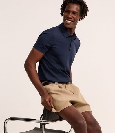 Camisa Polo Slim en Poliamida con Botones en el Cuello