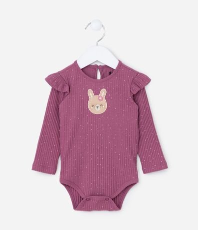Body Infantil Canelado con Estampa de Lunares y Osita - Talle 0 a 18 meses