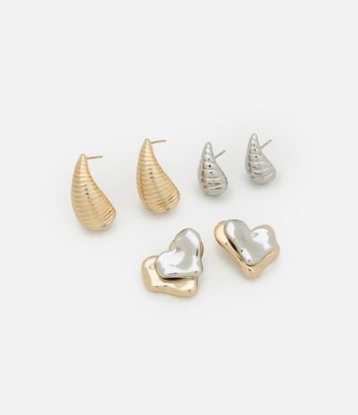 Kit 03 Caravanas Formato Gota y Corazón Orgánico Bicolor