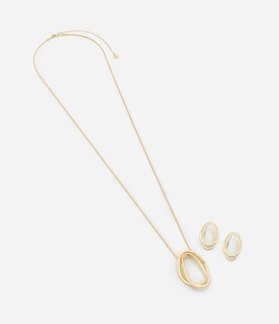 Conjunto de Collar Largo y Caravana con Colgante Orgánico Martillado 2
