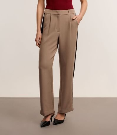 Pantalón Recto Sastrería con Pliegues y Contaste Lateral 3