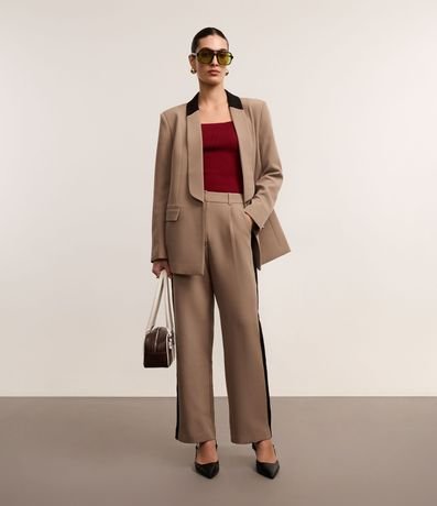 Pantalón Recto Sastrería con Pliegues y Contaste Lateral 4