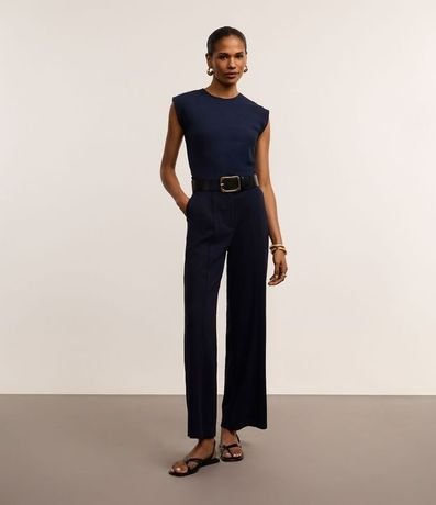 Pantalón Wide Cintura Baja en Crepé con Frisos 1