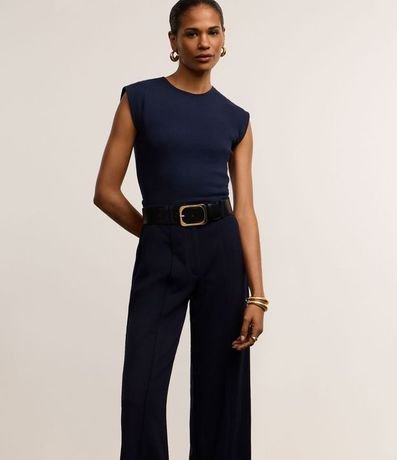 Pantalón Wide Cintura Baja en Crepé con Frisos 2