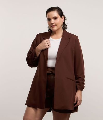 Blazer Alargado en Crepé con Manga Fruncida Curve & Plus Size