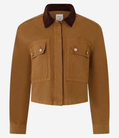 Campera en Sarga Cotelê con Cuello Contrastante 4