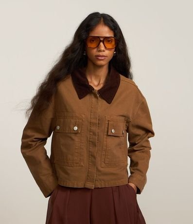 Campera en Sarga Cotelê con Cuello Contrastante 1