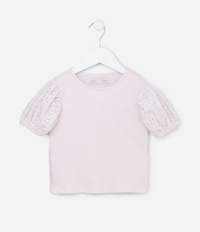 Blusa Infantil en Rib con Broderie en la Manga - Talle 1 a 6 años