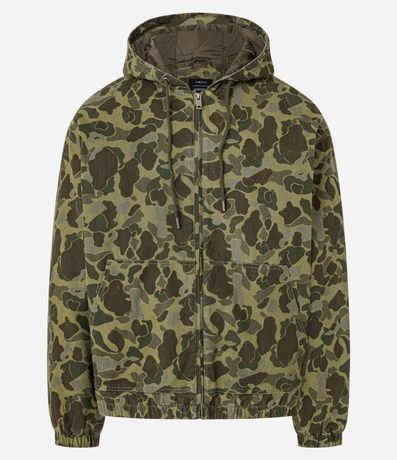 Campera en Sarga con Sisa Deslocada y Estampa Camuflada 8