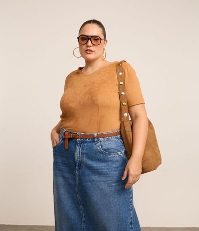 Camisa en Gamuza con Escote en V y Recortes Curve & Plus Size