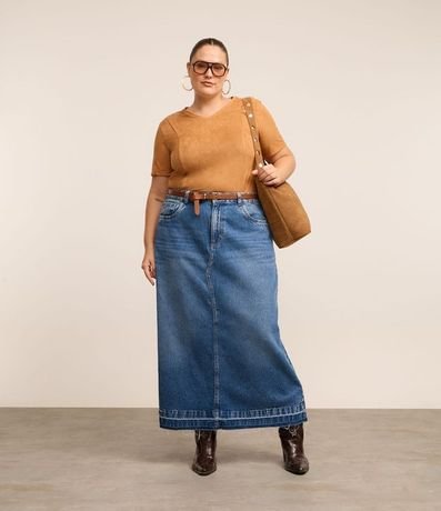 Camisa en Gamuza con Escote en V y Recortes Curve & Plus Size 2