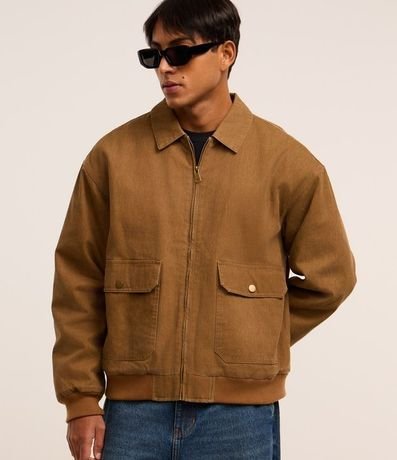 Campera Bomber en Sarga con Bolsillos Cargo