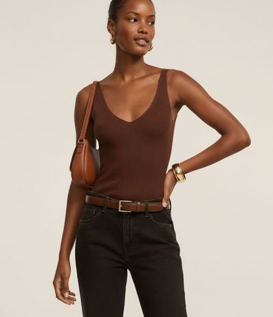 Blusa Acanalada en Punto con Escote v y Espalda Descotada 2