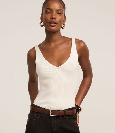 Blusa Acanalada en Punto con Escote v y Espalda Descotada