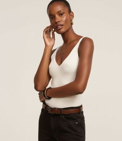 Blusa Acanalada en Punto con Escote v y Espalda Descotada 4