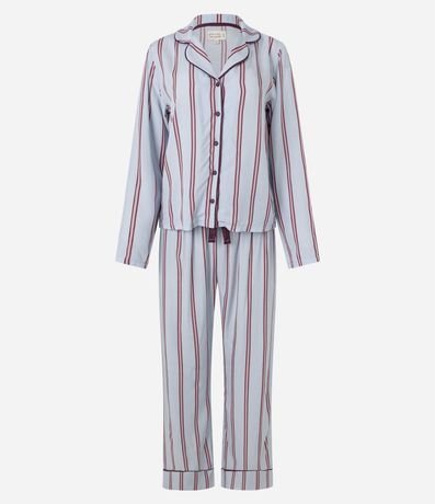 Pijama Americano Largo en Viscosa con Rayas Tricolores 6