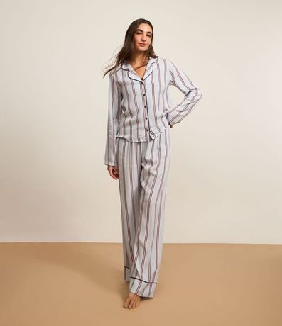 Pijama Americano Largo en Viscosa con Rayas Tricolores 2