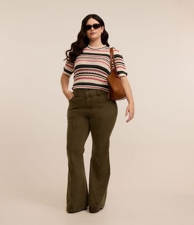 Pantalón Flare en Sarga con Cintura Ancha Curve & Plus Size 1