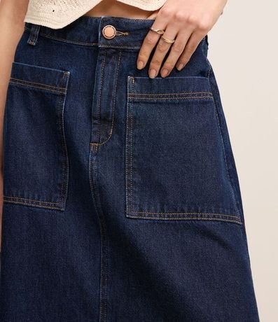 Pollera Evasê Midi en Jeans con Renda y Bolsillos Delanteros 4
