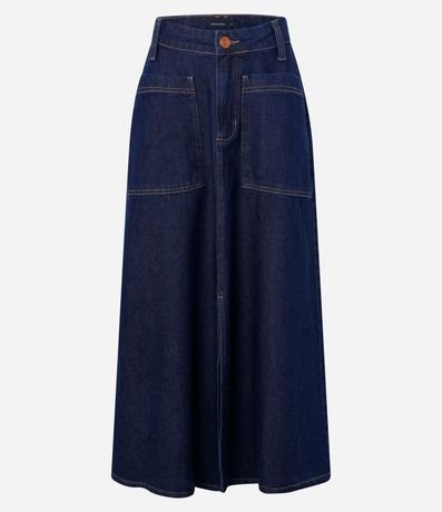 Pollera Evasê Midi en Jeans con Renda y Bolsillos Delanteros 5