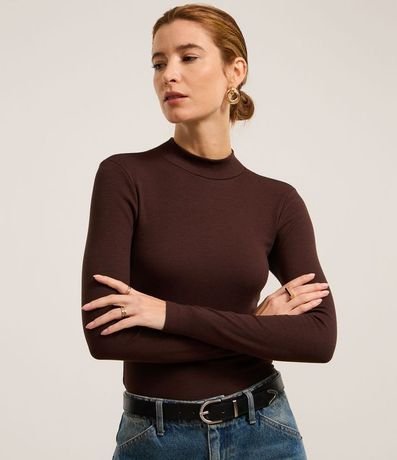 Blusa en Rib con Cuello Alto y Manga Larga 4