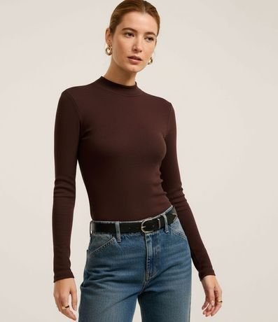 Blusa en Rib con Cuello Alto y Manga Larga 5