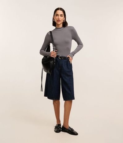 Blusa en Rib con Cuello Alto y Manga Larga 2