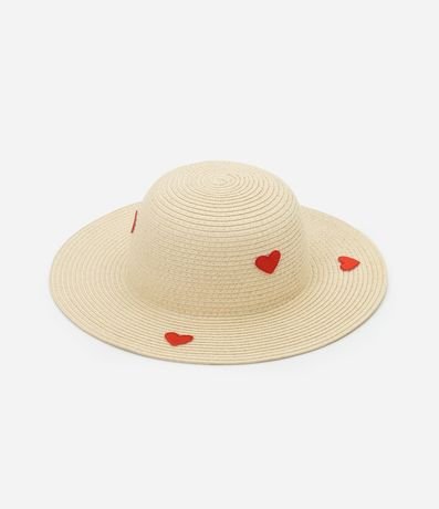 Sombrero de Paja Infantil Bordado de Corazones - Talle único