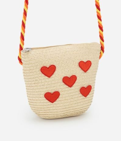 Cartera Infantil en Paja con Bordado de Corazones - Talle único