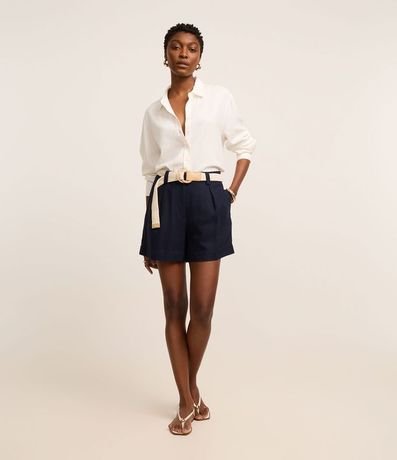 Short en Viscolino con Cinturón de Ráfia