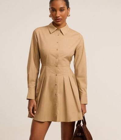 Vestido Chemise Corto con Pliegues Delanteros