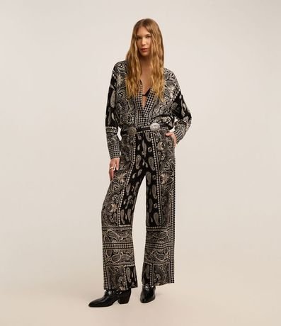 Pantalón Boho Pantalona en Viscolino con Estampa Paisley