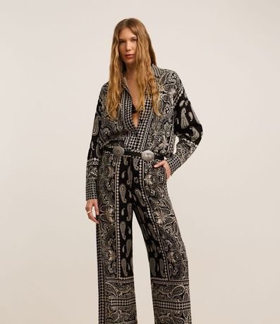 Pantalón Boho Pantalona en Viscolino con Estampa Paisley 2