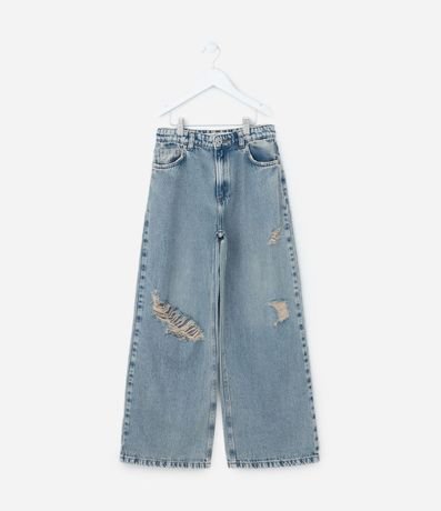 Pantalón Wide Leg Infantil en Jeans Dirty con Pulidos - Talle 5 a 14 años