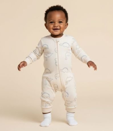 Mono Infantil Canelado con Estampa Dinos - Talle RN a 18 meses