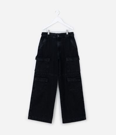 Pantalón Wide Leg Infantil en Sarga con Bolsillos Cargo - Talle 5 a 14 años 1