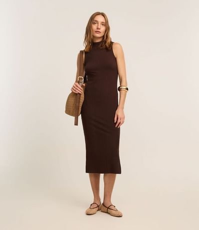 Vestido Midi Canelado en Rib con Cuello Alto 2