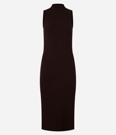 Vestido Midi Canelado en Rib con Cuello Alto 5