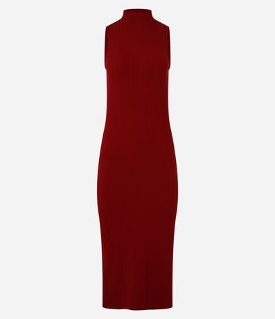 Vestido Midi Canelado en Rib con Cuello Alto 7
