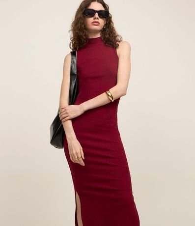 Vestido Midi Canelado en Rib con Cuello Alto 2