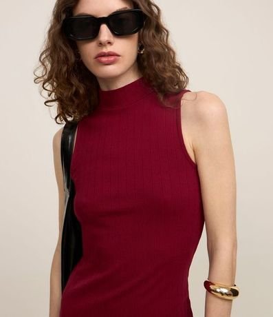 Vestido Midi Canelado en Rib con Cuello Alto 5