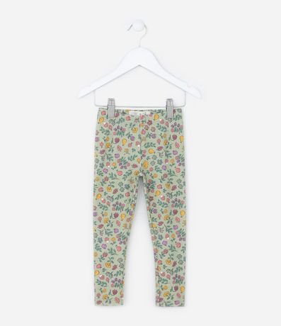 Pantalón Legging Infantil Acanalada con Estampa Flores - Talle 1 a 6 años