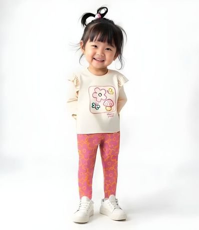 Pantalón Legging Infantil Acanalada con Estampa Flores - Talle 1 a 6 años 1