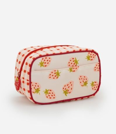 Neceser Rectangular Media con Estampa de Frutilla y Llavero