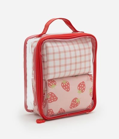 Kit 03 Neceser en PU con Estampa de Cuadros y Frutilla 1